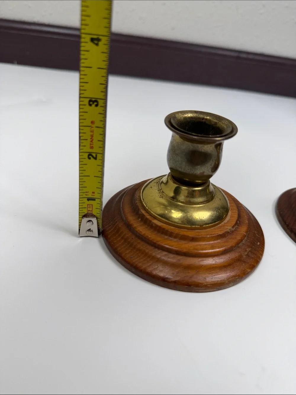 Vintage Brass & Wood Candlestick Holders Set of 2 Rustic Farmhouse Cottagecore